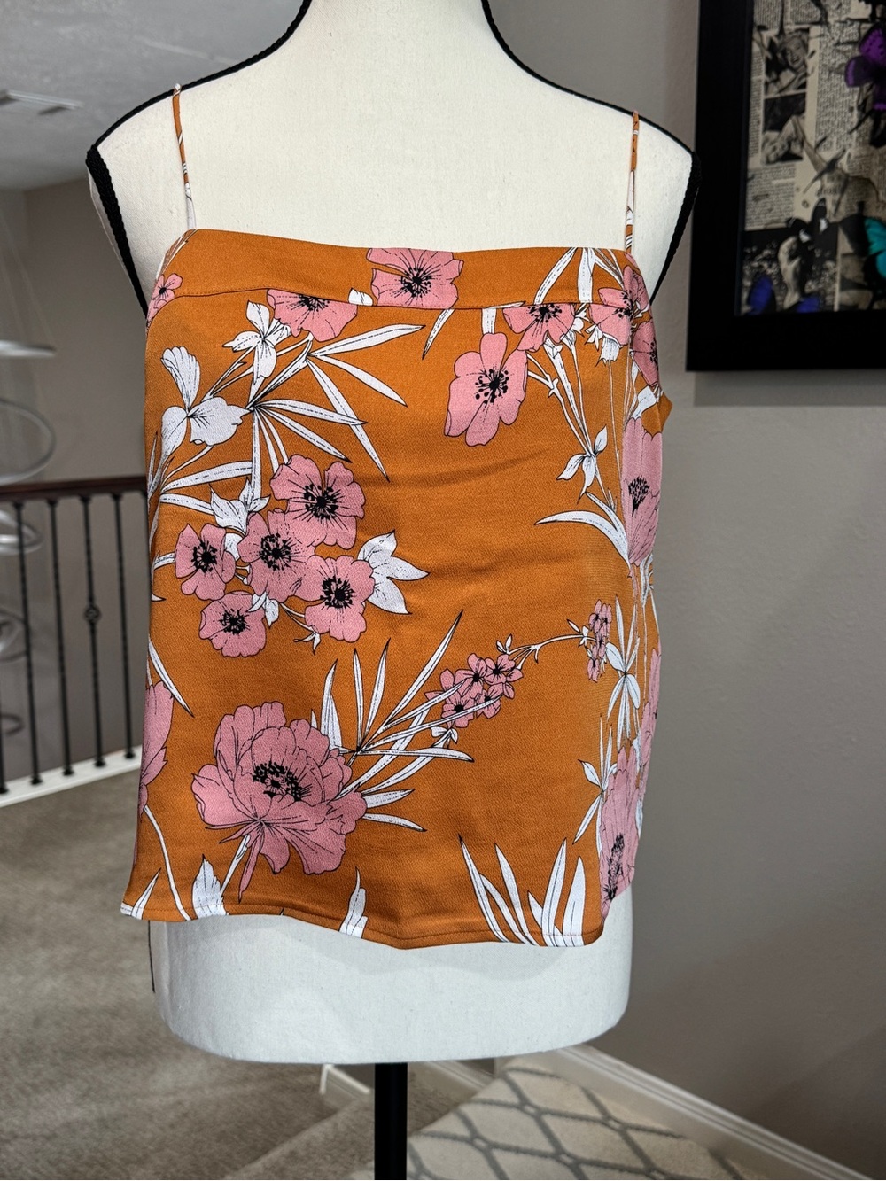 Express Rust Floral Cami Top with Pink and White Blooms